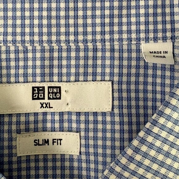 Uniqlo Easy Care Checked Stretch Slim Fit Long Sleeve Shirt Mens XXL Blue NWT - Picture 5 of 10